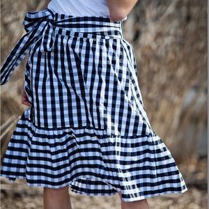 J Crew Gingham Black White Check Midi A Line Skirt With Contrast Ruffle  Plaid 2